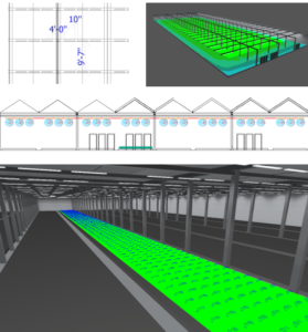 Photometric mapping rendering of jumplights grow lights in a greenhouse